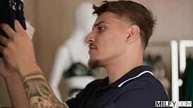 Sydney Paige asks 'Want to fuck in the shop?' while bent over