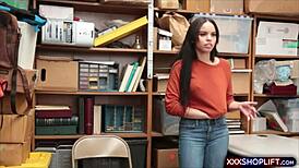 Hey, wanna see this cute brunette shoplifter teen get caught and punished with hard doggystyle?