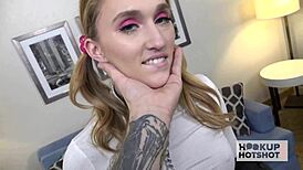 Collared woman rides during a casual game date.