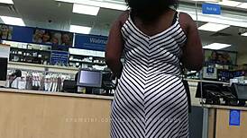 Candid Black Woman with Huge Natural Tits and Massive Booty on Display