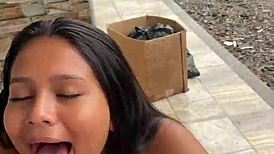 Colombian milf deepthroats big cock outdoors! Caught by neighbor!