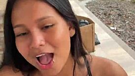 Colombian milf deepthroats big cock outdoors! Caught by neighbor!