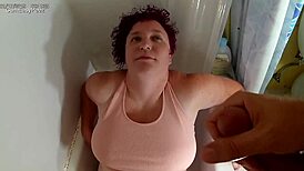 Liza gets cumshot and goldenshower in tub, wets panties