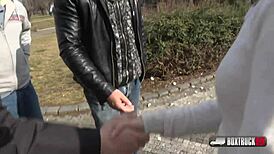 Beautiful Sarah Kay gets a cum shot on her big ass in public outdoor action