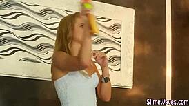 Toy Fucked Bukkake Blonde With Facial Cumshot.