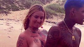 went to a nudist beach for a swim but ended up getting covered in cum instead.