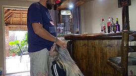 Cute Blonde Lifts Skirt for Quick Doggy Action