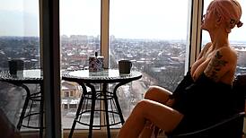 Morning coffee turns into wild sex with sexy blonde in public! 😍