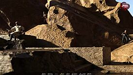 Brunette’s shaved pussy drips in sandstorm play