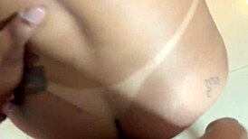 she bends over for a blowbang in front of the mirror, getting banged hard