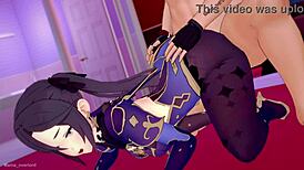 Mona genshin wants to give handjobs in the hentai love hotel bed 😏