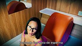 Ebony stepmother in sexy lingerie masturbates as stepson watches secretly.