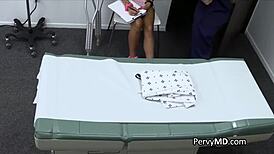 Medical table with hot nurse and doctor and patient