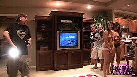 Ozarks hotties twerk naked in close-up action. Five brunettes show shaved pussies.