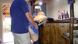 Cute Blonde Lifts Skirt for Quick Doggy Action