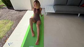 Blonde Yoga Trainer Gets Ass Worshiped and Deepthroat in Crowded Park