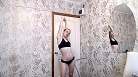 Russian Gymnast Fingers Herself Hard After Intense Workout