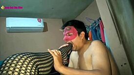 in this scene, a latina milf prostitute in lingerie and high heels gives a footjob with her fishnet clad feet