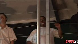 50 guys in wild anal creampie gangbang. Can she handle the intense jizz load?