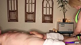 Electra Performs Blowjob and Handjob at Shady Spa with Piercing