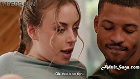 Remote control romp takes a wild turn with Anna Claire Clouds. An unexpected hero saves her petite frame from a massive black cock!