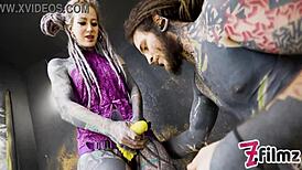 hey, watch this alt dominatrix pegging tattooed worker with dripping cumshot