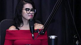 Bruna ferrari intensely dominates bia hot in sheer red lingerie during public podcast preliminaries.