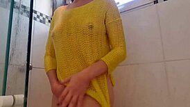 horny latina girl in the bath rubbing her tits and showing her ass, begging for cock