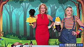 blonde milf and teen get slammed hard on sesame street set