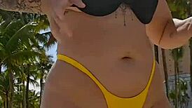 Married woman pulls panties aside in chemical toilet for blowjob after dick photo tease