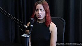 Bruna ferrari intensely dominates bia hot in sheer red lingerie during public podcast preliminaries.