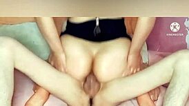 Not long after the lesbies start kissing, they grab the double ended dildo 😏