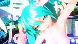 Hatsune Miku in full nude bunny costume rocks alien project diva mod.
