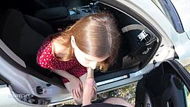 Teen seduces driver with sloppy blowjob and swallows cum!