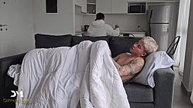 Stepsiblings sneakily FUCK their stepdad while watching TV - Danner Mendez.