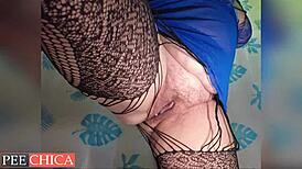 Hairy pussy of a hot granny gets filled with cum after she wets herself in the shower