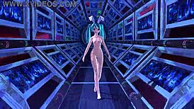 Hatsune Miku in full nude bunny costume rocks alien project diva mod.