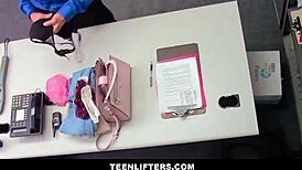 Petite brunette shoplifter ali ya brynn strikes fuck deal with big cock mall cop tommy gunn to avoid charges