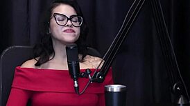 Bruna ferrari intensely dominates bia hot in sheer red lingerie during public podcast preliminaries.