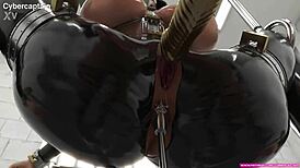 Not Angela White bound in metal for 3D fetish hentai animation