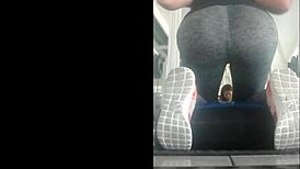 Damn, that Mexican teen’s bent over ass in leggings at gym!