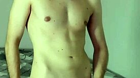 In the bedroom, a solo amateur performs huge masturbation leading to orgasm and cum on webcam