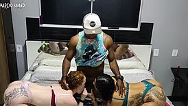 Interracial Bedroom Action with Huge Natural Tits and Rough Ass Licking