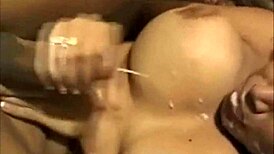 Shemale Covers Her Own Face with Hot Cum