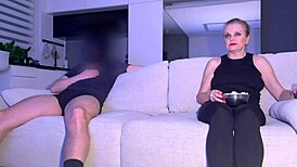 I seduced my stepson while watching TV late night. His tight grip ripped my clothes!