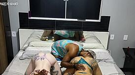 Interracial Bedroom Action with Huge Natural Tits and Rough Ass Licking