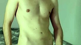 In the bedroom, a solo amateur performs huge masturbation leading to orgasm and cum on webcam