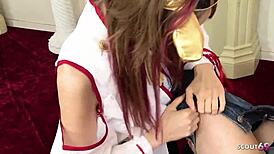 Petite Japanese Cosplay Girl Seduces for First Blowjob and Cum in Mouth