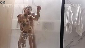 friends licking tits in shower after filming
