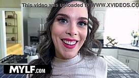 Scared by movies, she sucks her boss's dick for distraction, featuring big ass and tits in POV.